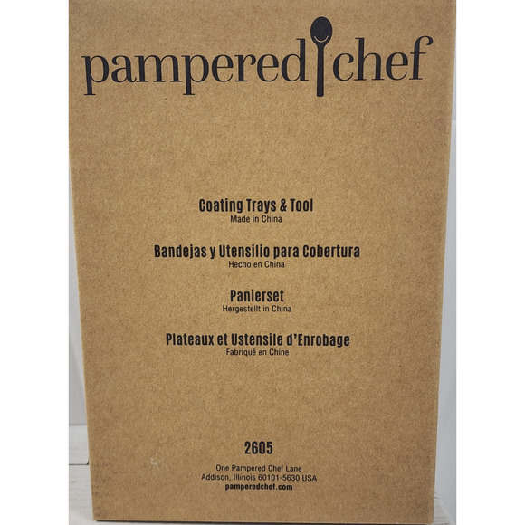 The Pampered Chef 3 White Coating Trays w/Thong Tool, New in Box - Picture 4 of 5